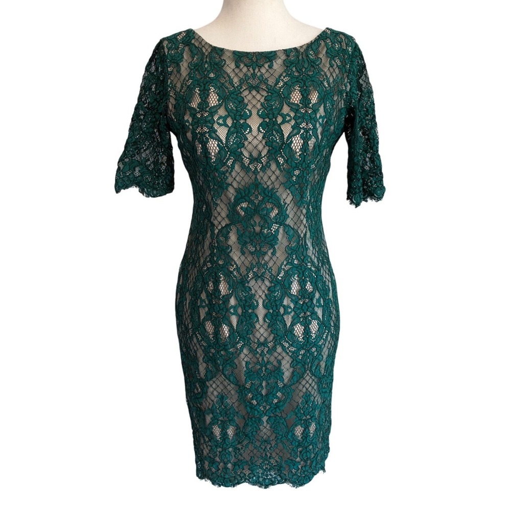 Eliza J Womens 6P Green Floral Lace V-Back Sheath Dress EJ6P3598 Petite